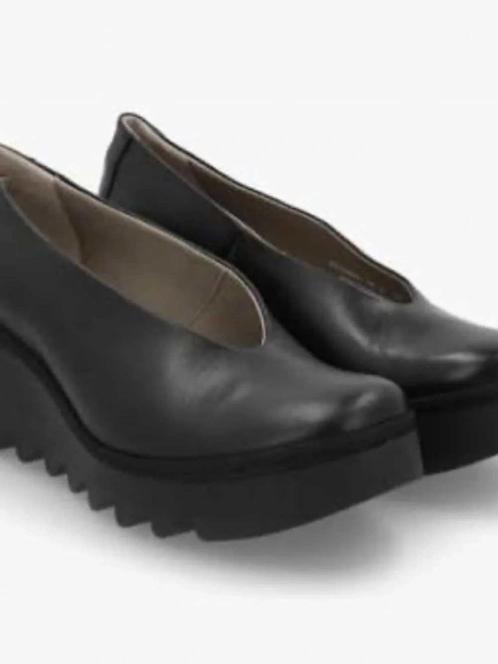 Fly London Black Leather Platform Slip-On